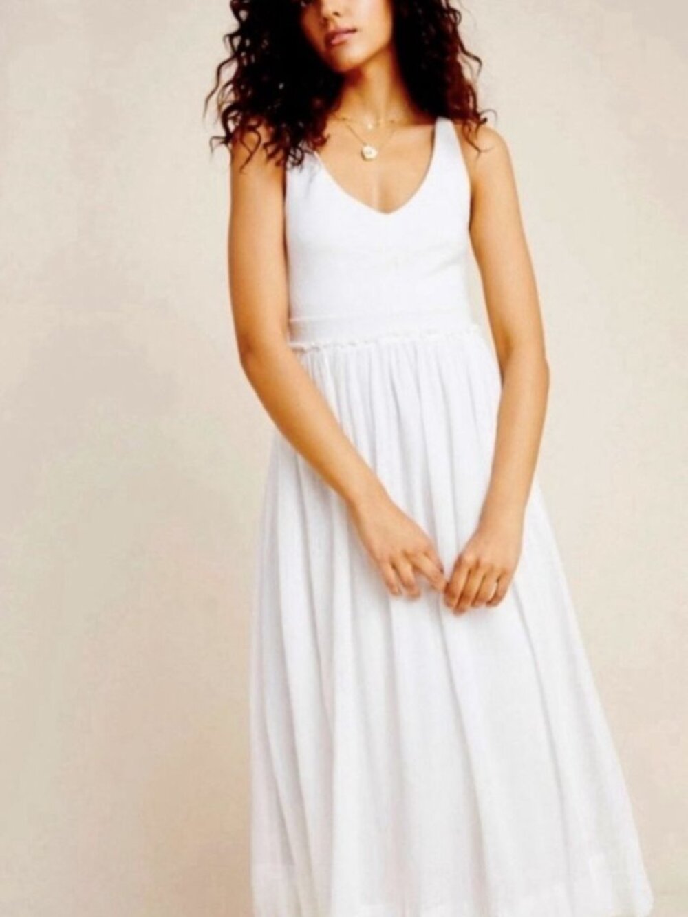 Anthropologie Saturday Sunday White Elina Women’s Maxi Cotton Gauze Dress Sz Med - Picture 2 of 11
